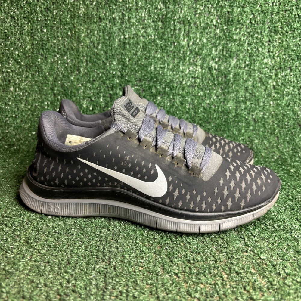 Nike Free 3.0 V4 Diamond Pattern Breathable Running Shoes Grey Silver Womens 6.5